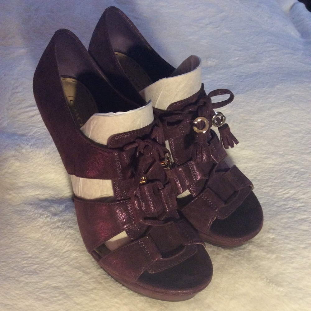 Coach Shimmer Burgundy Platform Pumps